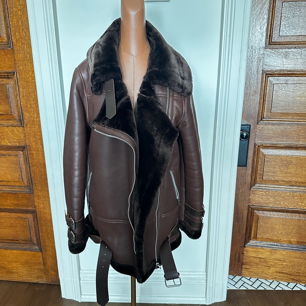Brown Shearling Lined Leather Jacket